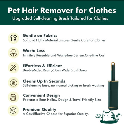 FelineFun Pet Hair Remover for Clothes, Reusable Lint Brush with Self-Cleaning Base for Dog & Cat Hair on Clothing, Bedding, Couch and Furniture