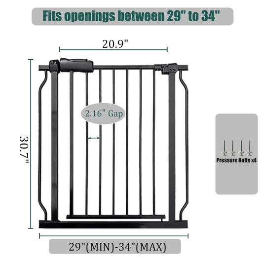 Extra Wide Baby Gate 85.8-90.5" Dog Gate Indoor Pressure Mounted No Drill Safety Gate for Large Entries, Kitchen,Stairs & Doorways, Black Metal Indoor Pet Gate for Kids & Dogs