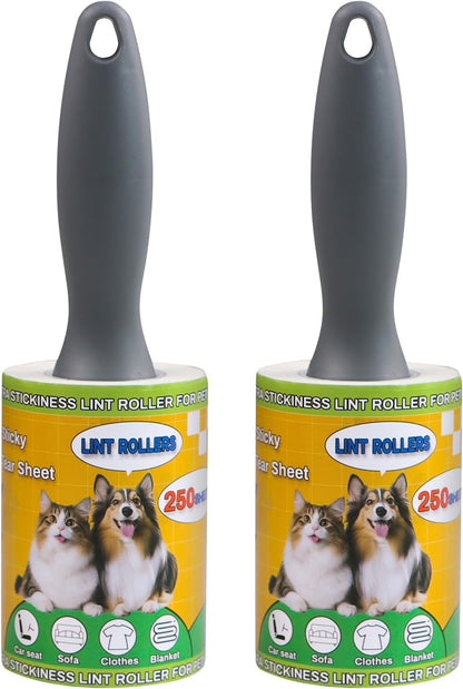 Lint Roller Pet Hair Value Pack of 250 Sheets, Extra Sticky Lint Remover for Dog & Cat Fur, Clothes, Furniture, Couches Reusable Lint Remover for Fuzz, Fluff & Hair(White)