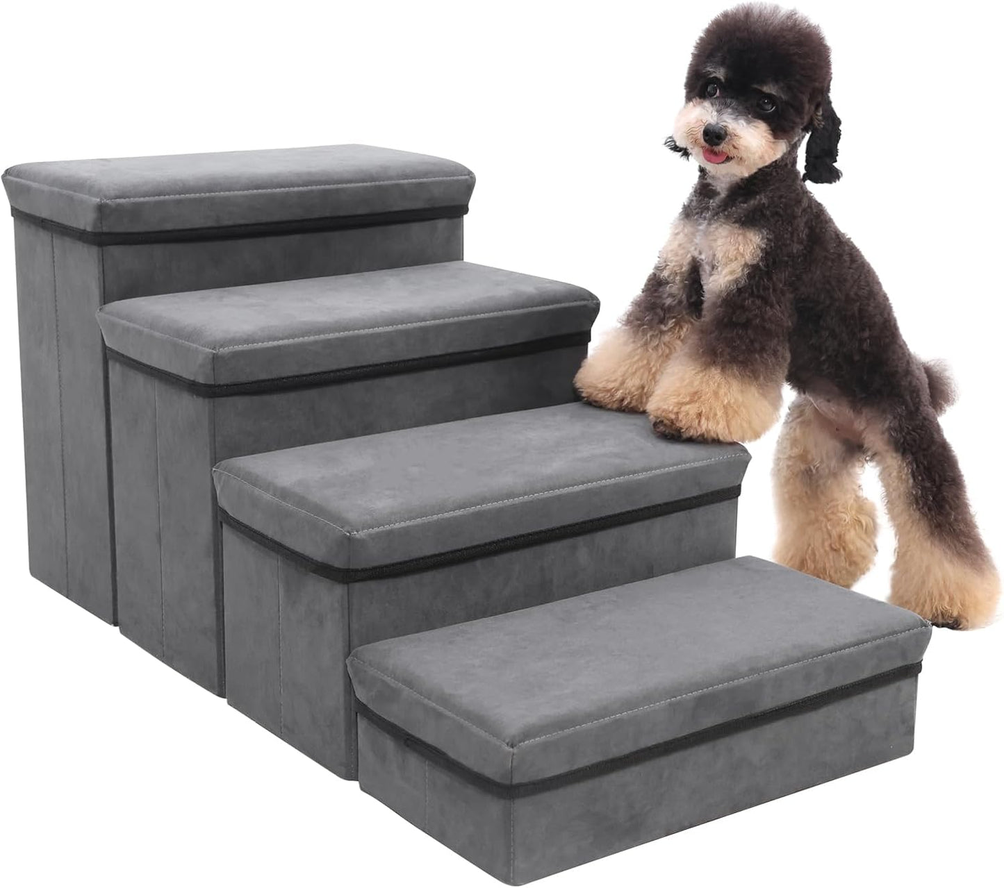 Foldable Dog Stairs/Steps 2-Tier Pet Steps Storage and Adjustable Steps for Small Medium Dogs Pet Steps Storage Stepper for High Beds Sofa Pet Dog Cat