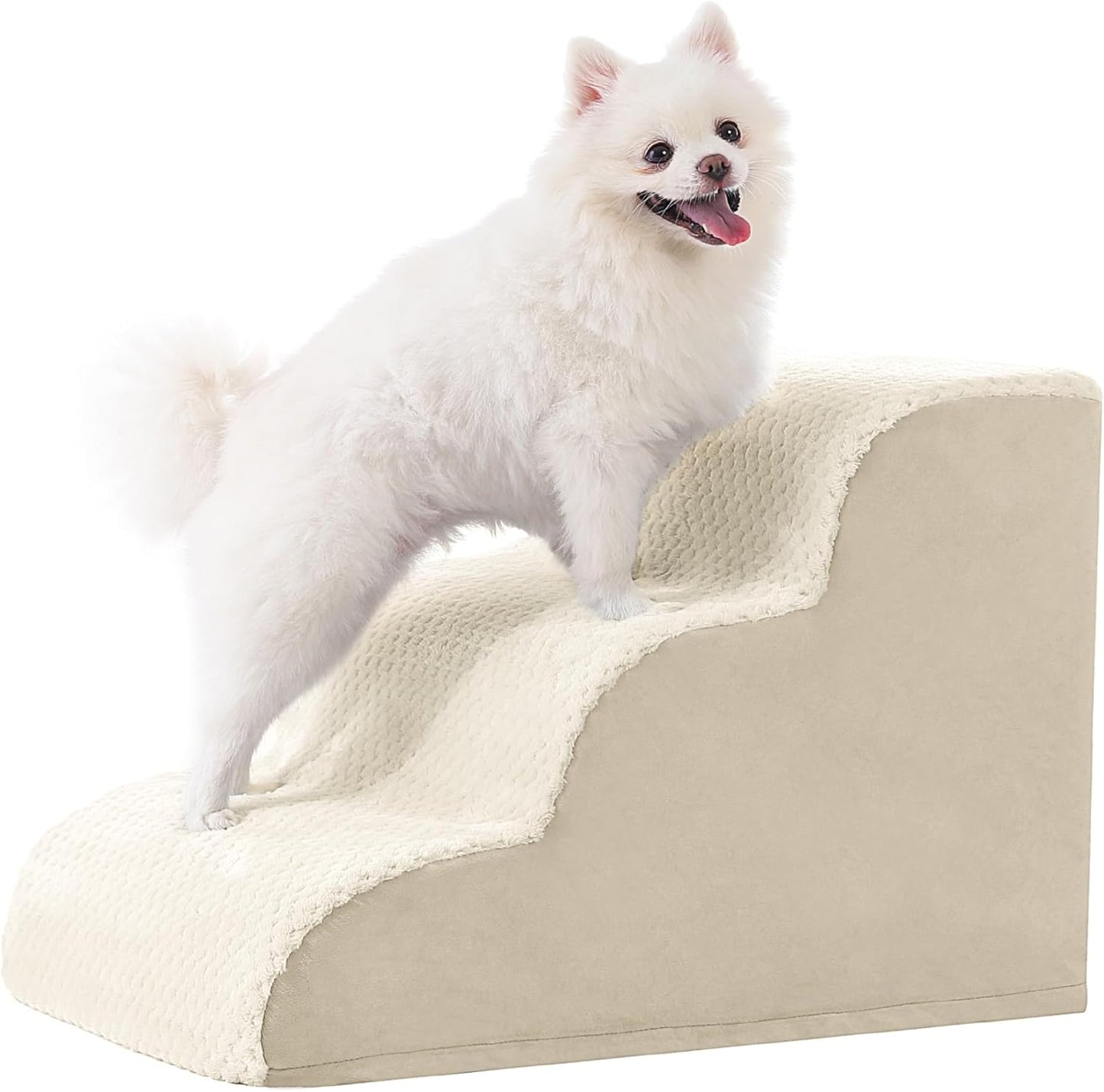 Dog Stairs Ramp, Curved 3-Step Dog Steps for Small Dogs and Cats, Pet Stairs for High Beds and Couch with Anti-Slip Washable Cover and Durable High Density Foam, Dark Grey