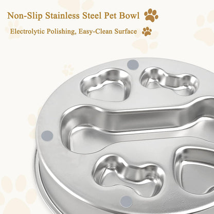 ZUFECY Slow Feeder Dog Bowls, Stainless Steel Slow Feed Bowl for Dogs and Cats, Dual Function Slow Food & Snack Bowls, Equipped with Brush and Scraper