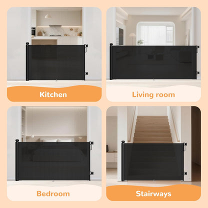 Retractable Baby Gate for Stairs & Doorways, 34" Tall Extends to 55" Wide, Mesh Baby & Pet Gate with Anti-Crawling Hook, Safety Gate for Toddlers, Doorways, Hallways, Indoor, Black