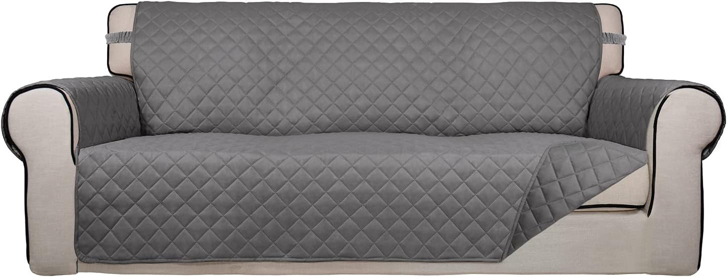 PureFit Reversible Quilted Sofa Cover, Water Resistant Slipcover Furniture Protector, Washable Couch Cover with Non Slip and Elastic Straps for Kids, Dogs, Pets (Sofa, Gray/Light Gray) - Colors B