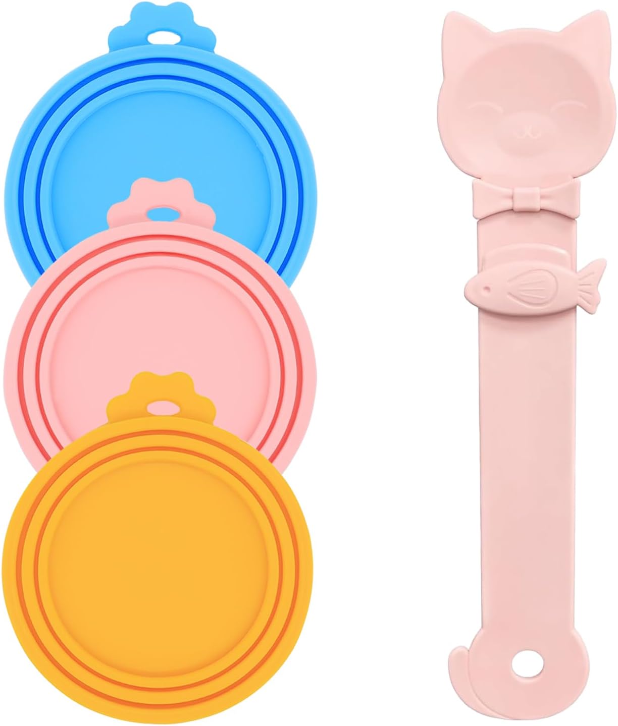 Pet Can Opener & 3 Pcs Cat Food Can Lids | Universal BPA Free Silicone Covers & Multi-Function Wet Food Spoon for Cat and Dog Food(Dark Blue)