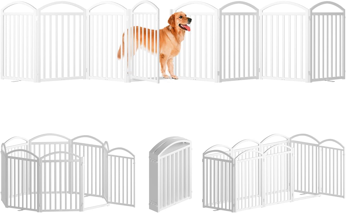SNUOWU 4 Panels Full Matel Freestanding Dog Gates with Door, 96"Extra Wide 32"Tall Free Standing Dog Pet Gate for Indoor & Outdoor. Foldable Pet Fences for Doorways, House, Stairs, Porch, Deck, Yard