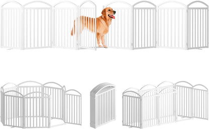 SNUOWU 4 Panels Full Matel Freestanding Dog Gates with Door, 96"Extra Wide 32"Tall Free Standing Dog Pet Gate for Indoor & Outdoor. Foldable Pet Fences for Doorways, House, Stairs, Porch, Deck, Yard