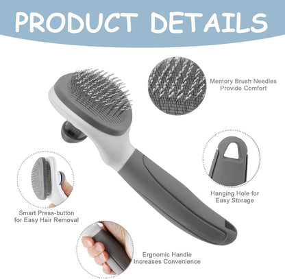 Cat Brushes for Indoor Cats, Dog Brush for Shedding with Metal Cat Comb, Self Cleaning Pet Hair Brush with Release Button for Grooming Kitten(Pink)