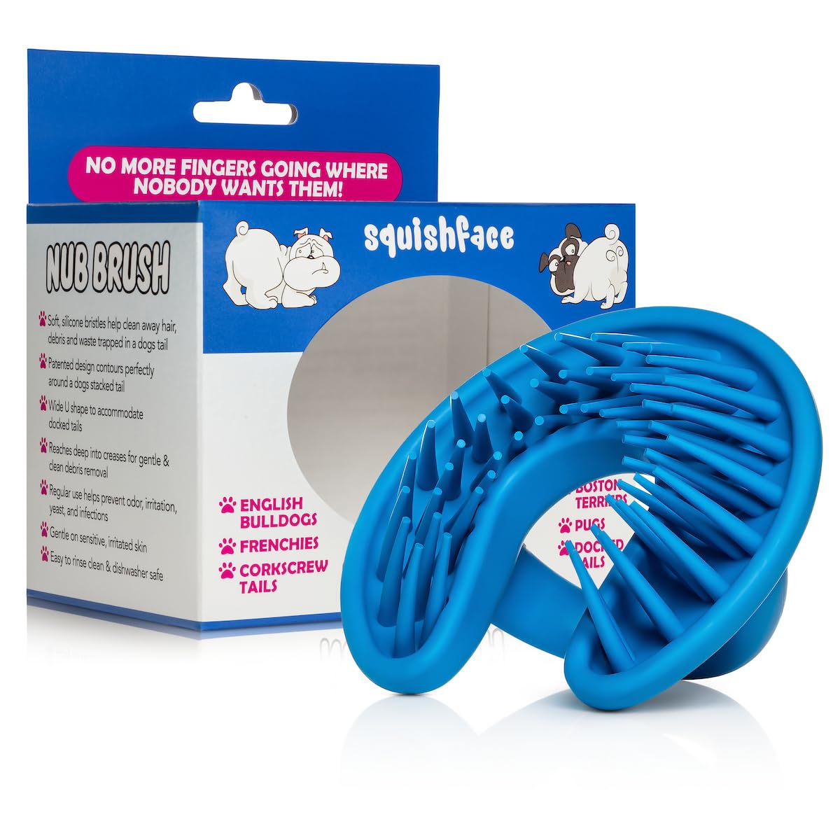 Squishface Nub Brush – Corkscrew Tail Dog Brush for Bulldogs | Silicone Grooming Brush for Trapped Hair, Debris, Itchy Skin Folds & Scooting - Great for Small Animals
