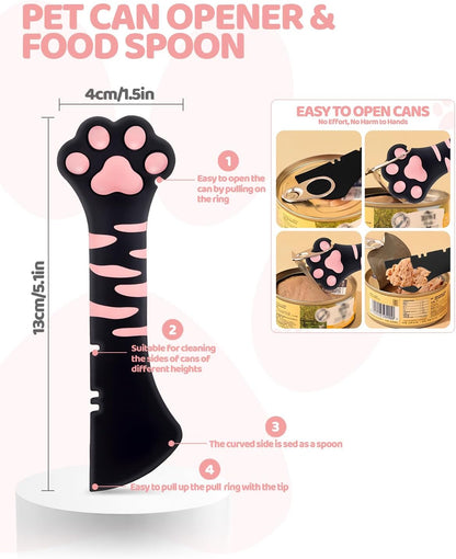 5 PCS Cat Food Can Covers Lids Set, Silicone Pet Food Can Lids with Multi-Function Cat Food Spoon and Opener, Cat Bar Squeezer, Stainless Steel Wet Food Spoon for Cats and Dogs (Pink) (Pink)