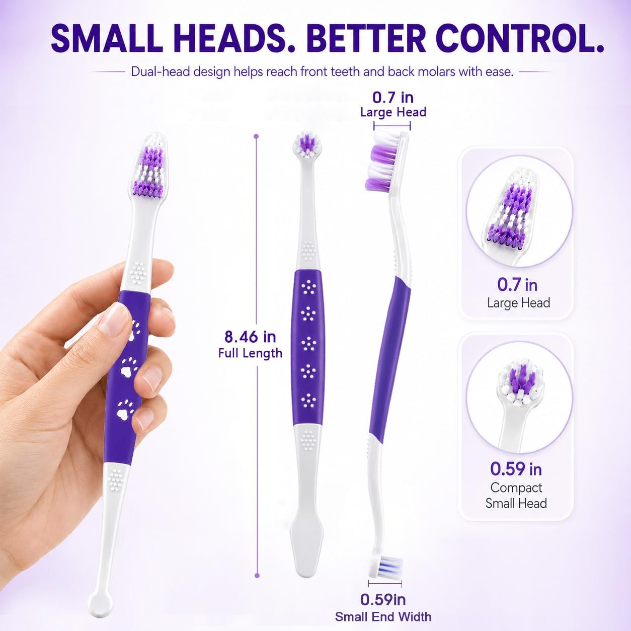 Dog Toothbrush – Newly Upgraded Dual-Head Design with 60° Wavy Bristles – Gently Surrounds Teeth for Deep Cleaning and Plaque Removal – Non-Slip Handle, Ideal for Daily Pet Dental Care (Pink, 1-Pack)