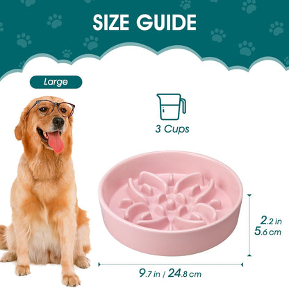 vancasso Ceramic Slow Feeder Dog Bowls, Puzzle Dog Food Bowls with Floral Maze, Anti -Slip Pet Food Dish for Small Breed, 0.6 Cups, Pink