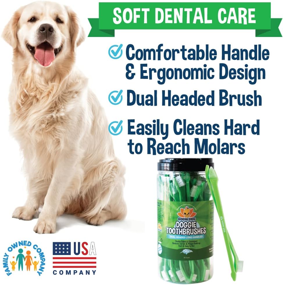Bodhi Dog Toothbrush Combo Pack - Soft Finger & Dual-Ended Brushes - Gentle Bristles for Dogs & Cats - Easy Teeth Cleaning (6 Long & 6 Finger)