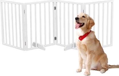 4 Panels Wooden Dogs Fence,Free Standing Pet Gate for Dog Cat,Wooden Indoor Foldable Dog Gate,Wide Pet Puppy Safety Fence,with Support Feet,for Hallways, Stairs, Doorways, Halls, Kitchen (Brown)