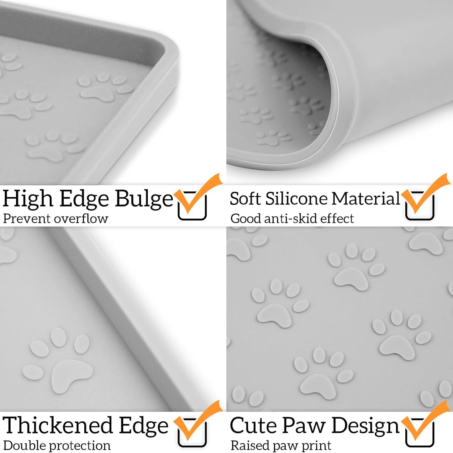Ptlom Pet Placemat for Dog and Cat, Mat for Prevent Food and Water Overflow, Suitable for Small, Medium and Big Pet, 18" 12", Grey, Silicone