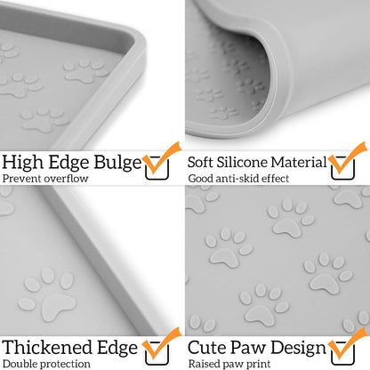 Ptlom Pet Placemat for Dog and Cat, Mat for Prevent Food and Water Overflow, Suitable for Small, Medium and Big Pet, 18" 12", Grey, Silicone