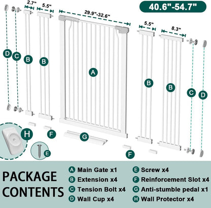 Fairy Baby 40.5" Extra Tall Baby Gate for Stairs, Fits Openings of 40.6" to 54.7" Wide, Extra Wide Dog Gate Indoor, Pressure Mounted Walk Thru Swing Auto Close Metal Puppy Barrier for Doorway, Black