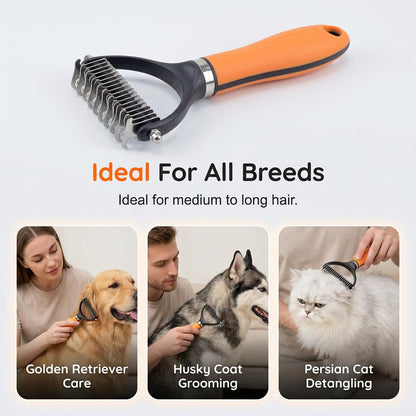 Dual-Sided Pet Grooming Comb for Dogs & Cats, 2026 New 2‑in‑1 Professional Pet Grooming Brush Deshedding Dog Brush, Dematting Comb Undercoat Rake for Dogs Long Haired Pet Grooming Tool (1, Green)