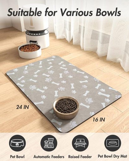 MontVoo Dog Food Mat-Pet Feeding Mat for Food and Water-No Stains Quick Dry Dispenser Cat Bowl Mat for Messy Drinkers(12"x19" Dark Grey)
