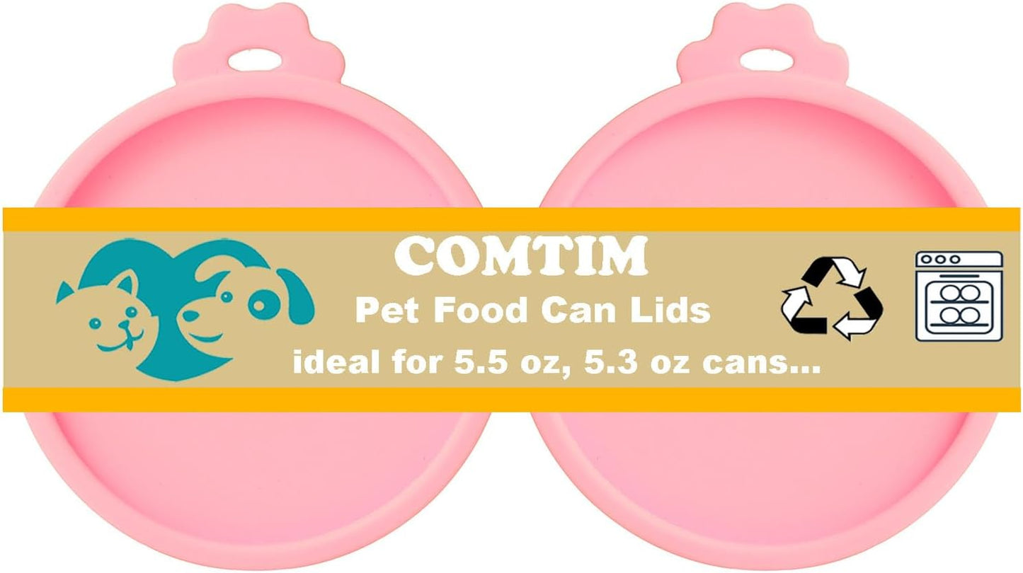 COMTIM Cat Food Can Covers Lids for 5.5 oz Cans, 2 Pack Silicone Cat Food Can Lids for 5.5 oz 5.3 oz Cans...Pet Food Can Covers Reusable Can Toppers Savers for Wet Food