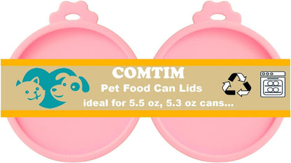 COMTIM Cat Food Can Covers Lids for 5.5 oz Cans, 2 Pack Silicone Cat Food Can Lids for 5.5 oz 5.3 oz Cans...Pet Food Can Covers Reusable Can Toppers Savers for Wet Food