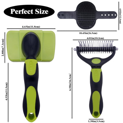 Dog brush Dog Grooming Kit 3PS： self-cleaning slicker brush dog Deshedding Tool&TPR Dog Bath Brush for dogs cats horse Home Travel (white)
