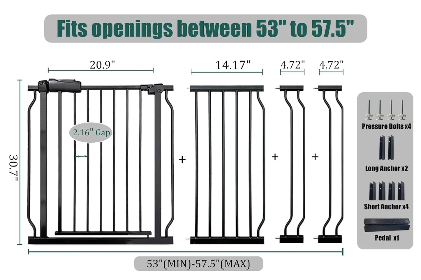 Extra Wide Baby Gate 85.8-90.5" Dog Gate Indoor Pressure Mounted No Drill Safety Gate for Large Entries, Kitchen,Stairs & Doorways, Black Metal Indoor Pet Gate for Kids & Dogs