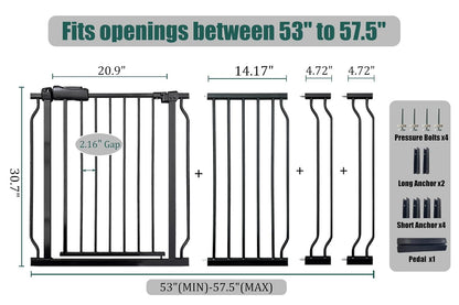 Extra Wide Baby Gate 85.8-90.5" Dog Gate Indoor Pressure Mounted No Drill Safety Gate for Large Entries, Kitchen,Stairs & Doorways, Black Metal Indoor Pet Gate for Kids & Dogs