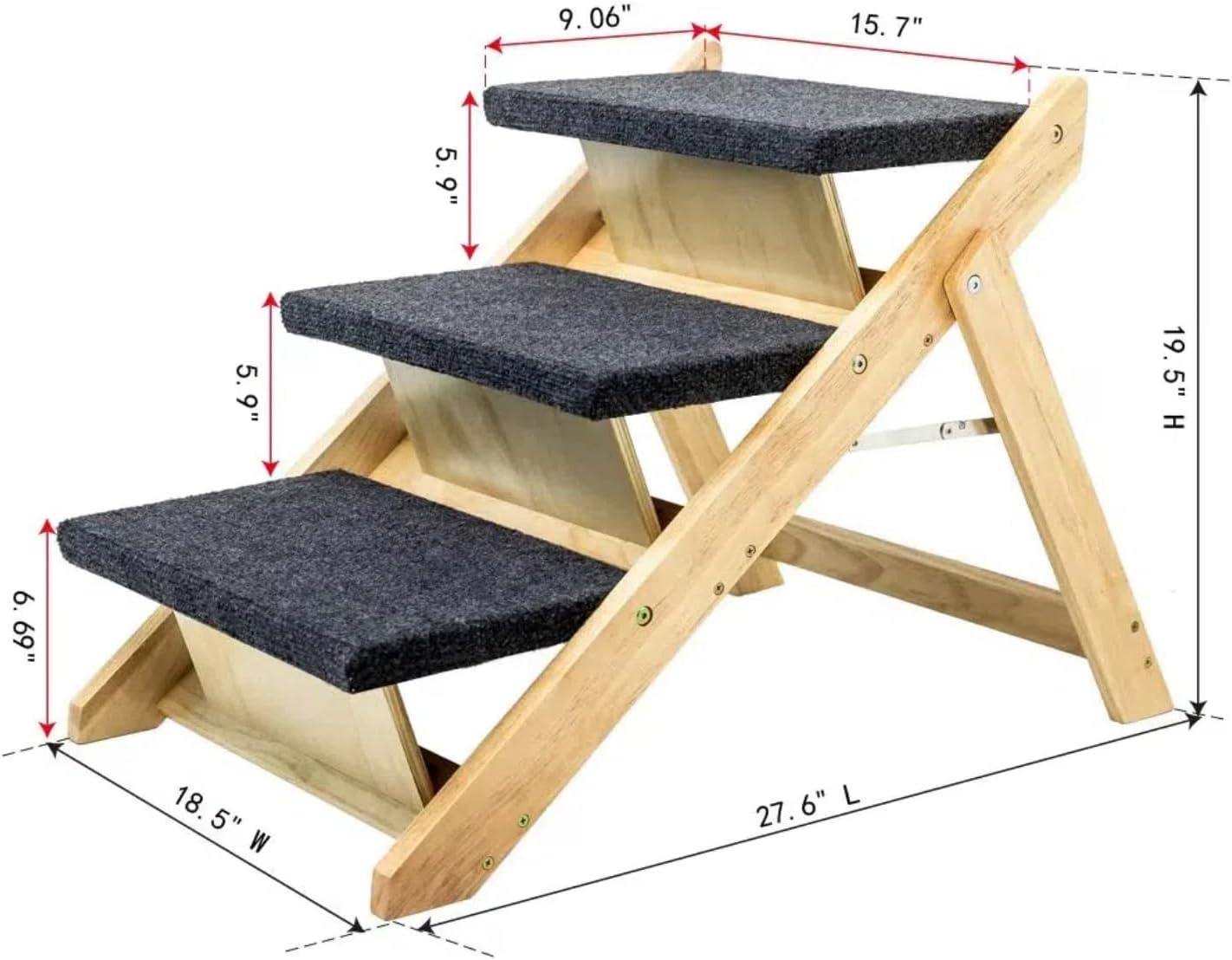 Wood Pet Stairs/Steps, 2-in-1 Foldable Dog Steps for Bed, Sofa, Couch and Cars, 3 Levels Dog/Cat Ladder & Ramp for Small Medium Large Pet, Wooden Frame Support Up to 110 lbs, Light Yellow