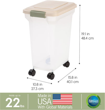 IRIS USA Dog Food Storage Container, Airtight Lid, 2-Cup Scoop, Up to 13 Pounds Pet Food Storage, Versatile Pet Food Bin, Treats, BPA Free, Gray/Dark Gray