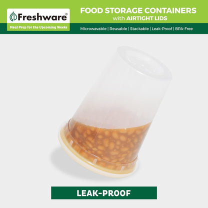 Freshware Food Storage Containers [50 Set] 25 oz Plastic Deli Containers with Lids, Slime, Soup, Meal Prep Containers, BPA Free, Stackable, Leakproof, Microwave, Dishwasher and Freezer Safe