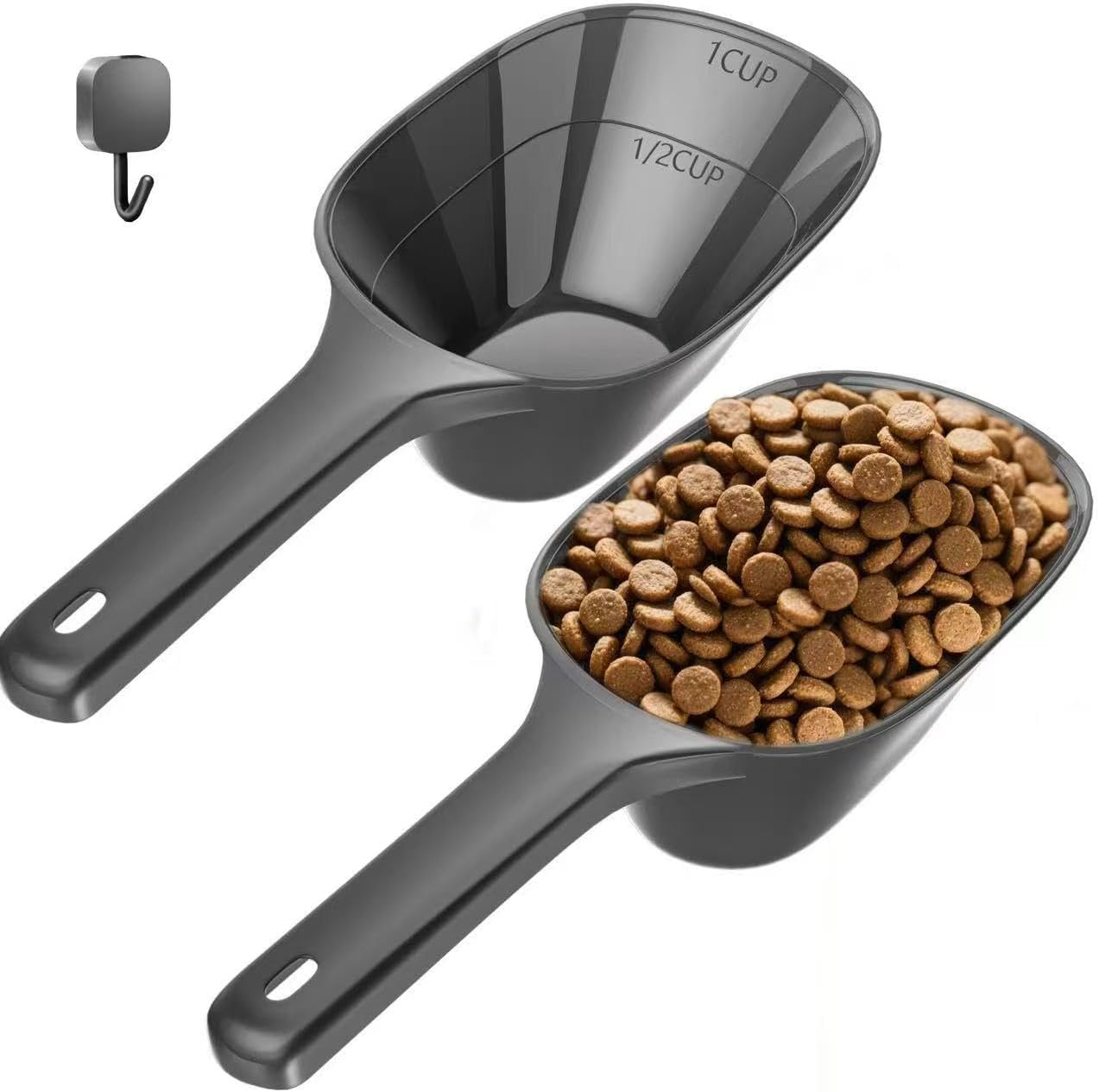 Food Scoop, Cup Capacity Dog Food Scooper With Measuring Lines For Dog, Puppy and Cat Coffee Bean Scoop, Flour Scoop 2 Pack (Grey)