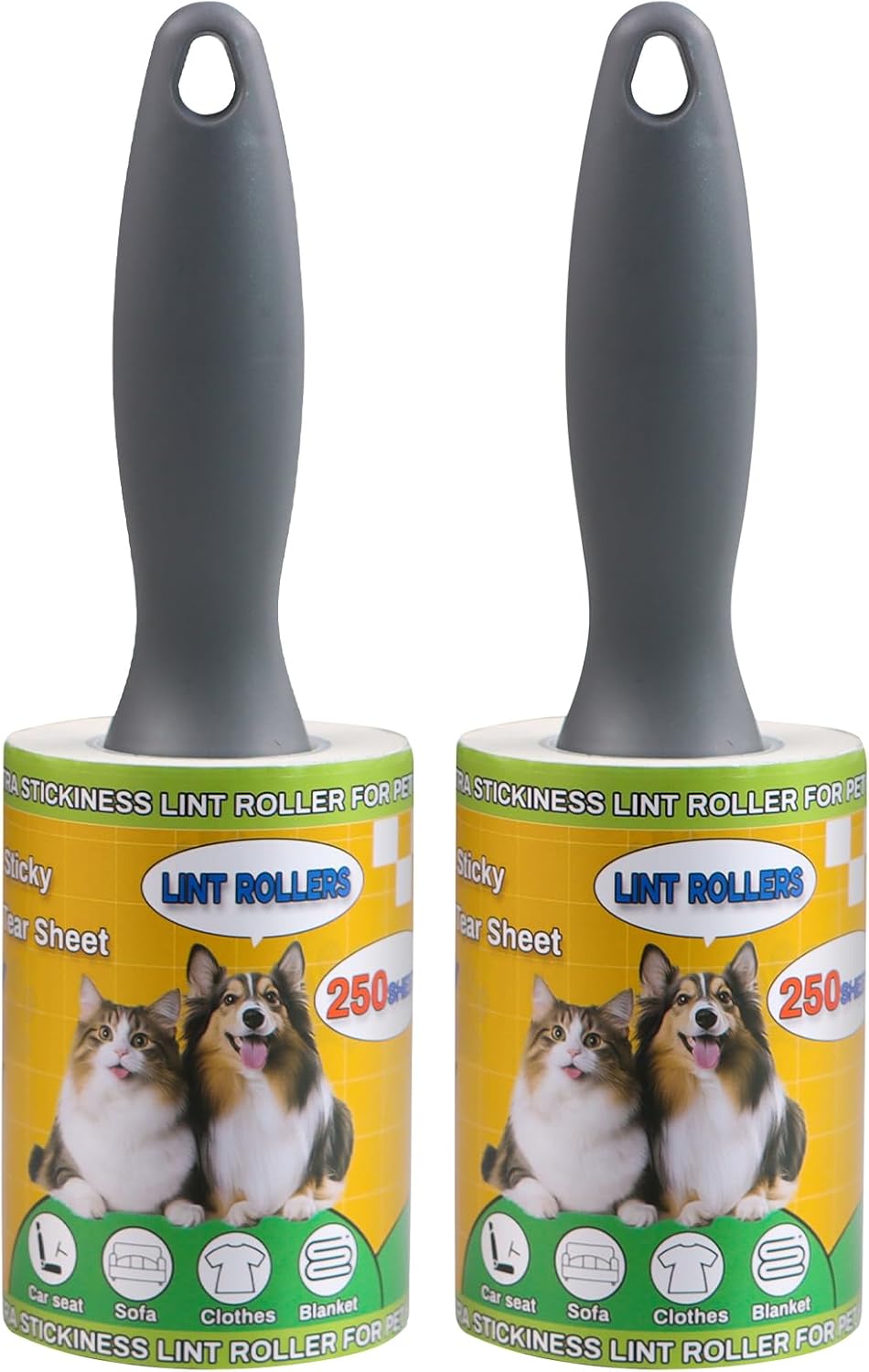 Lint Roller for Pet Hair 500 Sheets Extra Sticky Pet Hair Remover for Clothes Furniture Carpet Cleaner Cars Dogs Travel-Friendly Grip Handle Blue