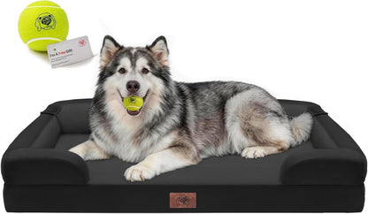 Extra Large Dog Bed, Orthopedic XL Washable Memory Foam Bed for Big Dogs Waterproof Pet Couch Sofa Bolster with Removable Cover, Non-Slip Bottom, Tennis Ball Toy, 42x30