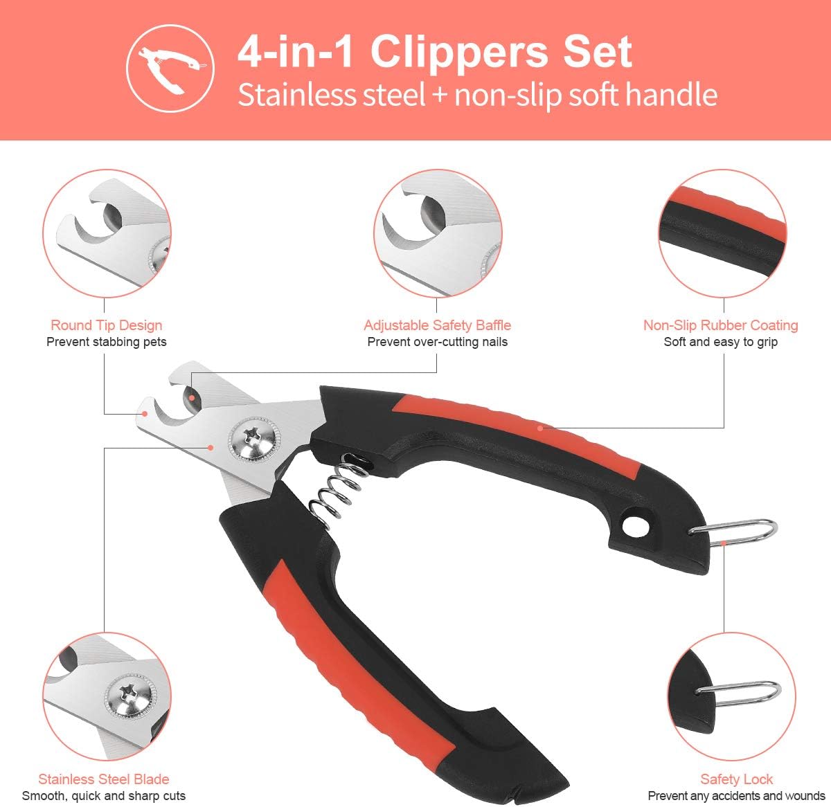 Dog Nail Clippers Trimmer Set, Quick Safety Guard to Avoid Over-Cutting, Stainless Steel Razor Sharp Blades, Sturdy Non-Slip Handles, Storage Case and Nail File, Professional Pet Grooming