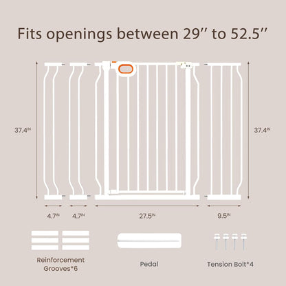 owlie 37.4" Extra Tall Wide Baby Gate for Stairs Doorways,47-57 Inch Extra Large Long Baby Gate with Door Indoor Safety Metal Pressure Mounted Pet Gate with Walk-Thru Auto Close, Black