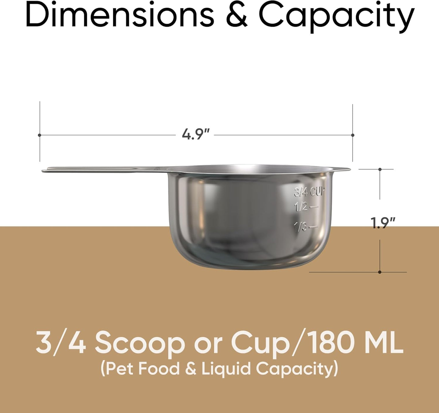 Color Up 1 Cup Pet Food Scoop – Stainless Steel Dog Food Scoop Cup (16 Tbsp) – Heavy-Duty, Rust-Resistant Measuring Scoop for Dogs, Cats, Birds & Rabbits – Ideal for Dry Food & Treats