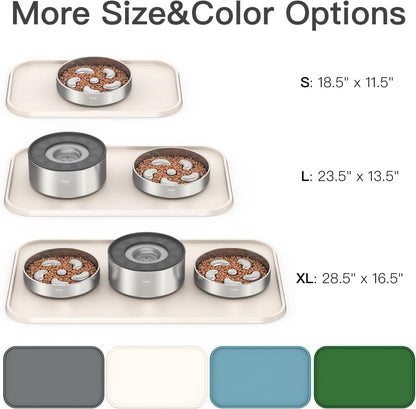 Pet Feeding Mat [Warped Resistant Raised Edge], Water-Proof Silicone Placement for Food Water Bowls, Anti-Slip Base Protect Floor, BPA-Free&Dishwasher-Safe [23.5x13.5inch Large, Gray]