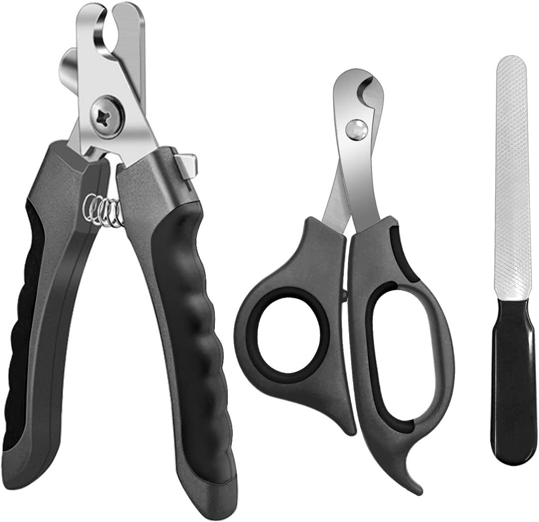 Pet Nail Clippers and Trimmers Set Safety Guard to Avoid Over Cutting Razor Sharp Blades Grooming Tool for All Small Large Dog Cat Red