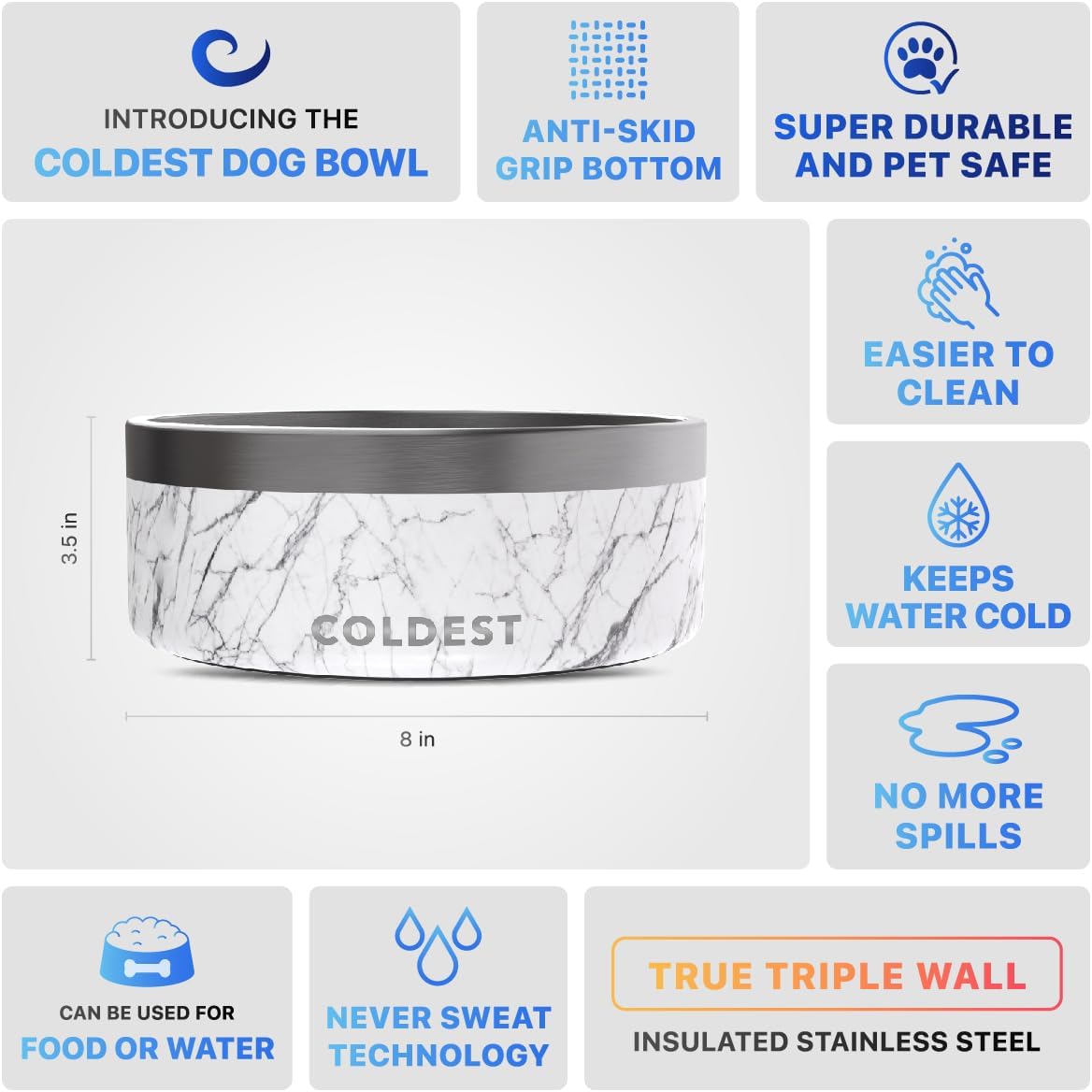 Coldest Dog Bowl - Anti Rust Metal, Non Slip, 3 Layers Insulated Stainless Steel Dog Bowls - Spill Proof & Heavy Duty - Water Bowl for Dogs, Cats & Pets, Dish Washer Safe (21 oz, Stealth Black)