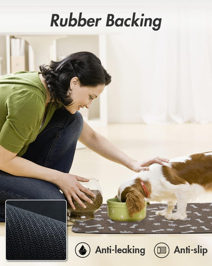 MontVoo Dog Food Mat-Pet Feeding Mat for Food and Water-No Stains Quick Dry Dispenser Cat Bowl Mat for Messy Drinkers(12"x19" Dark Grey)