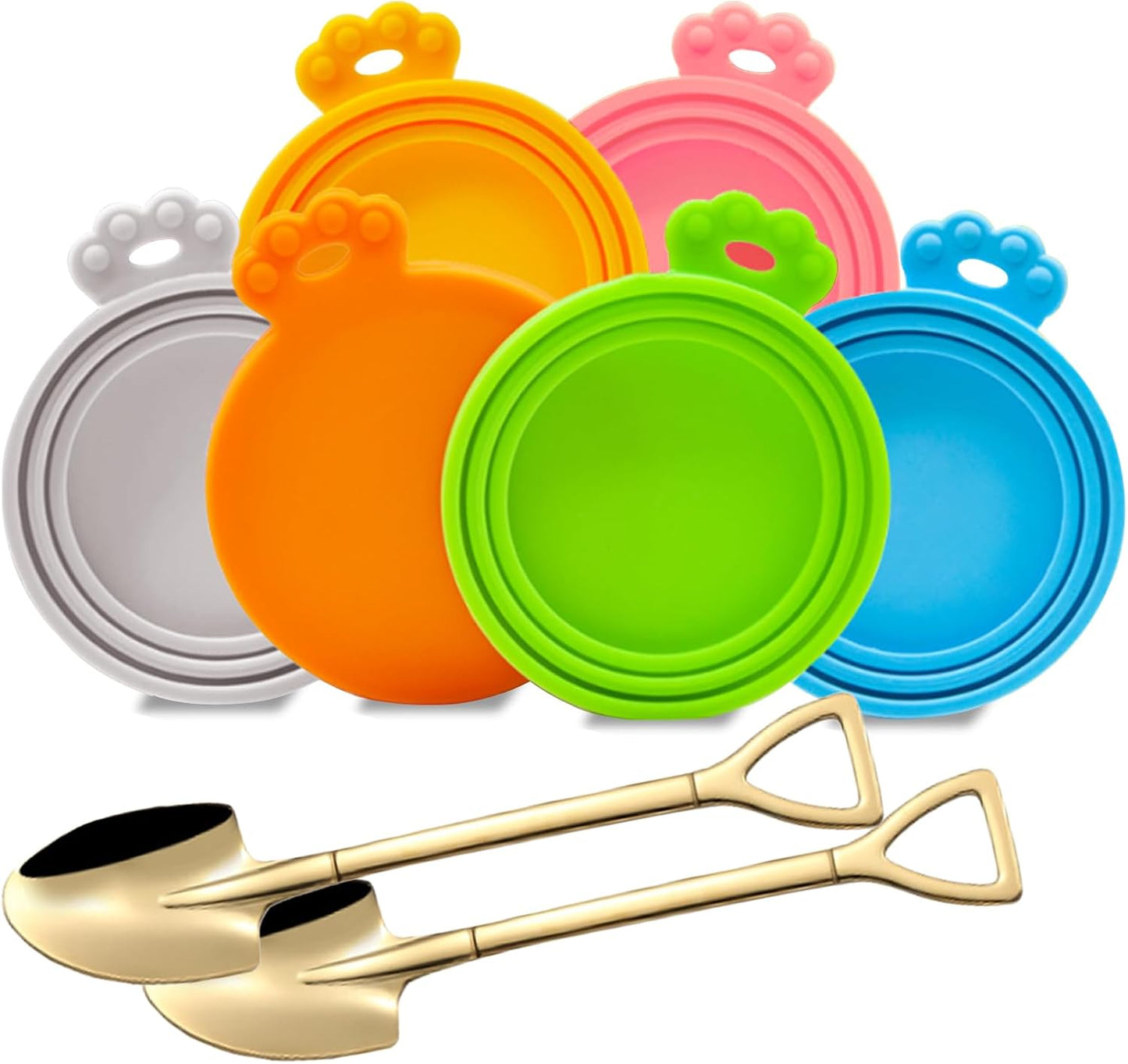 Yobbai 6 packs Pet Food Can Lids, Food Safe BPA-Free & Dishwasher Safe, Can Covers with 2 Stainless Steel Spoons, Most Standard Size Dog and Cat Can Tops