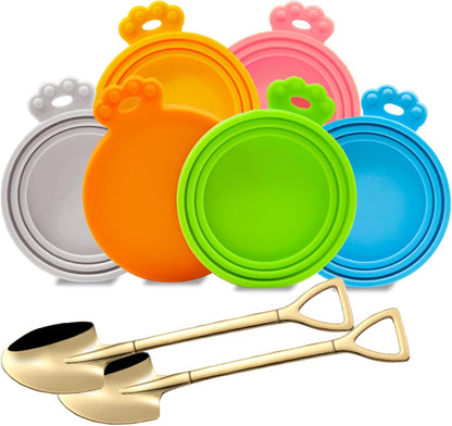 Yobbai 6 packs Pet Food Can Lids, Food Safe BPA-Free & Dishwasher Safe, Can Covers with 2 Stainless Steel Spoons, Most Standard Size Dog and Cat Can Tops