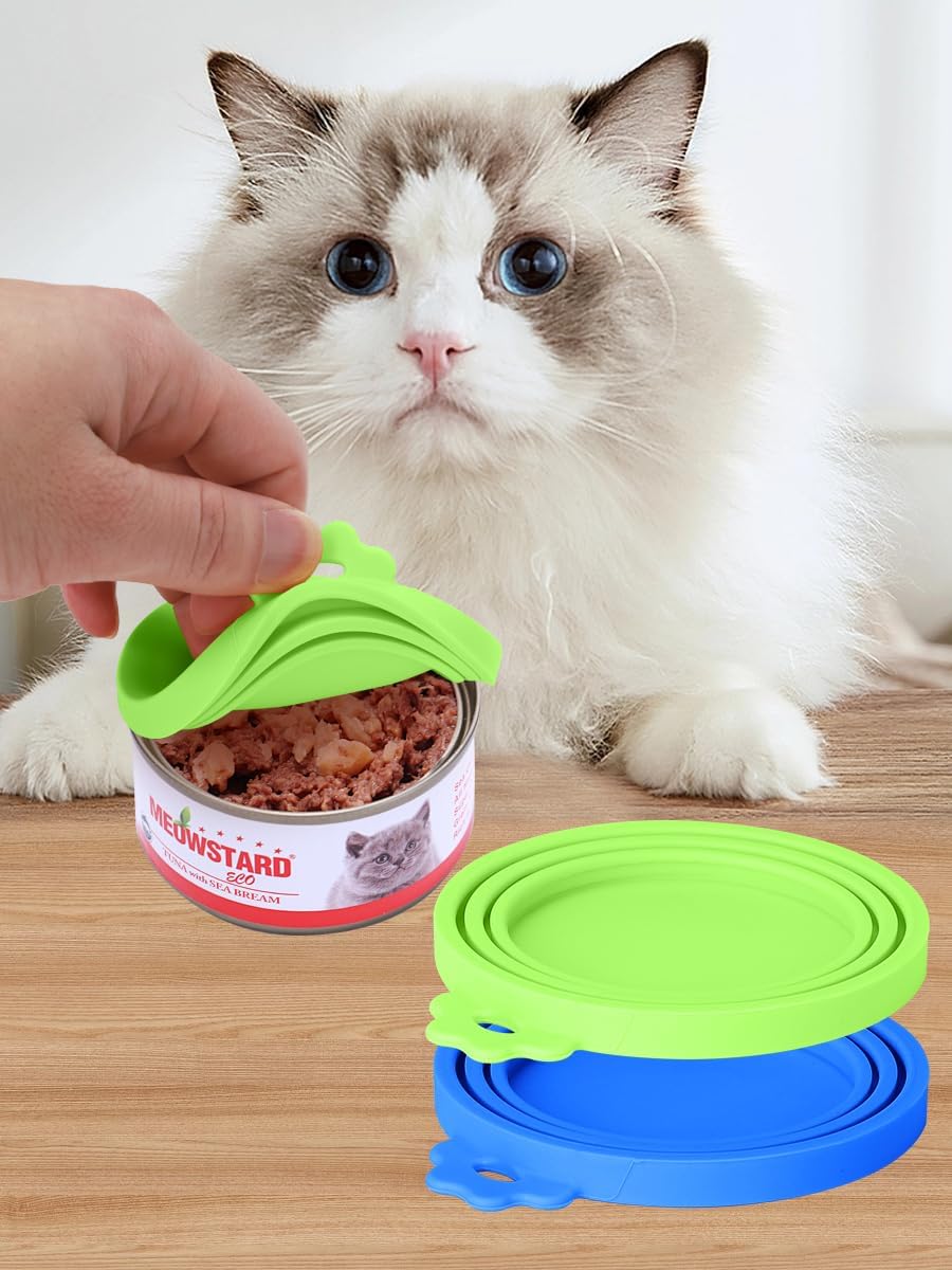 2-Pack Silicone Pet Food Can Lids – Universal Fit for Dog & Cat Food, One Lid Fits 2 Standard Can Sizes, Blue and Green