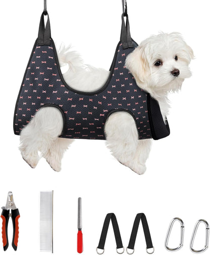 Supet Dog Grooming Hammock Harness for Dogs Cats, Relaxation Pet Nail Clipper Hammock, Restraint Dog & Small Animal Leashes Sling for Groomingk for Nail Trimming (Coral Blue, S)