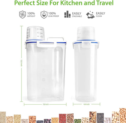 Viretec Rice Airtight Storage Container, 3 to 5Lbs Cereal Dry Food Flour Bin, Pet Dog Cat Food Dispenser with Measuring Cup, BPA Free Clear Plastic Kitchen and Pantry Organization Bin for Sugar