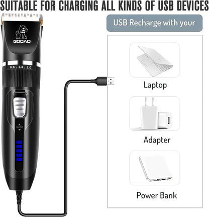 Dog Clippers for Grooming,Dog Grooming Kit for Heavy Thick Hair&Coats/Low Noise Rechargeable Cordless Hair Trimmer/Pet Shaver with Paw Trimmer for Small & Large Dogs Cats