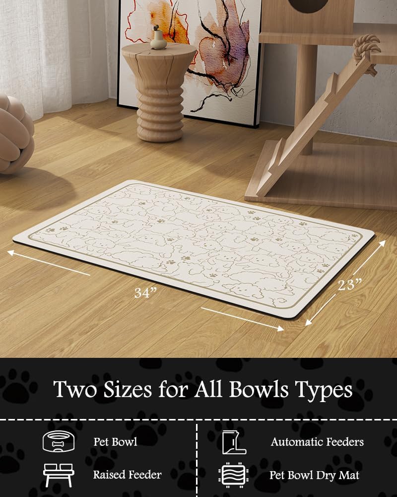 PADOOR Pet Feeding Mat-Absorbent Dog Mat for Food and Water Bowl-No Stains Easy Clean Dog Food Mat-Quick Dry Water Dispenser-Puppy Supplies Accessories