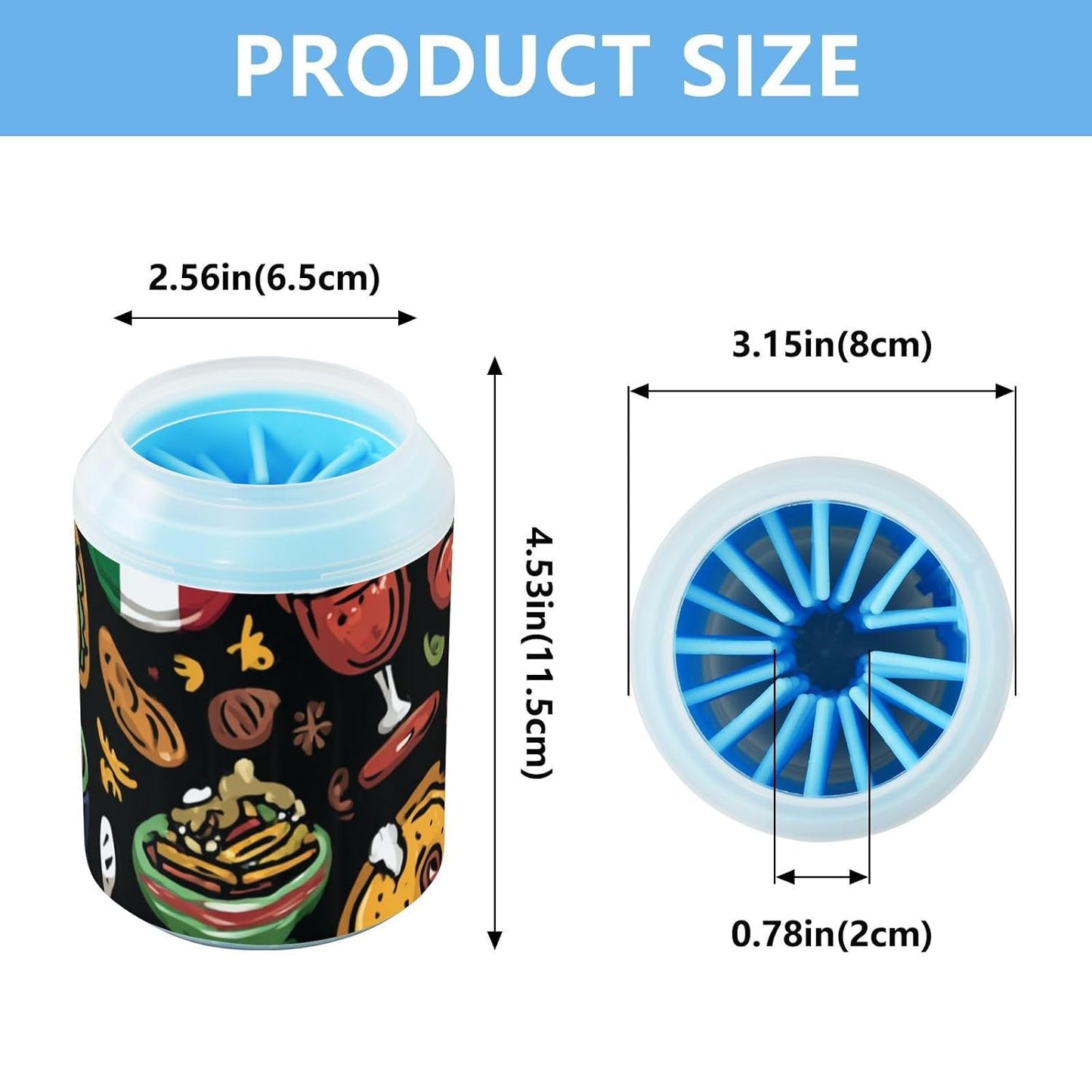 Dog Paw Cleaner Cups for Dogs Pet Foot Washer Paw Scrubber for Medium Small Dogs Cats Cleaning Cup Cute Yellow Fiesta Guitars Cacti and Ethnic Birds