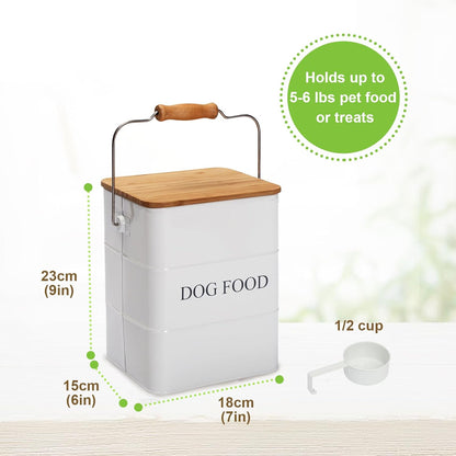 Dog Food storage container Dog Treats Jar,5~6 lb Metal food treats tin for Dog, pet snacks Canisters with wooden lid/handle/sevice scoop-Green